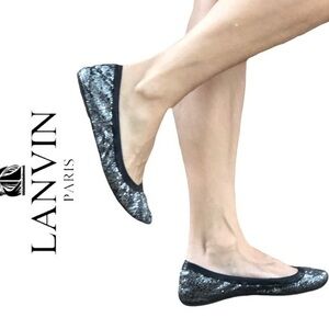Lanvin Black Glitter Leather Ballet Flats size 8